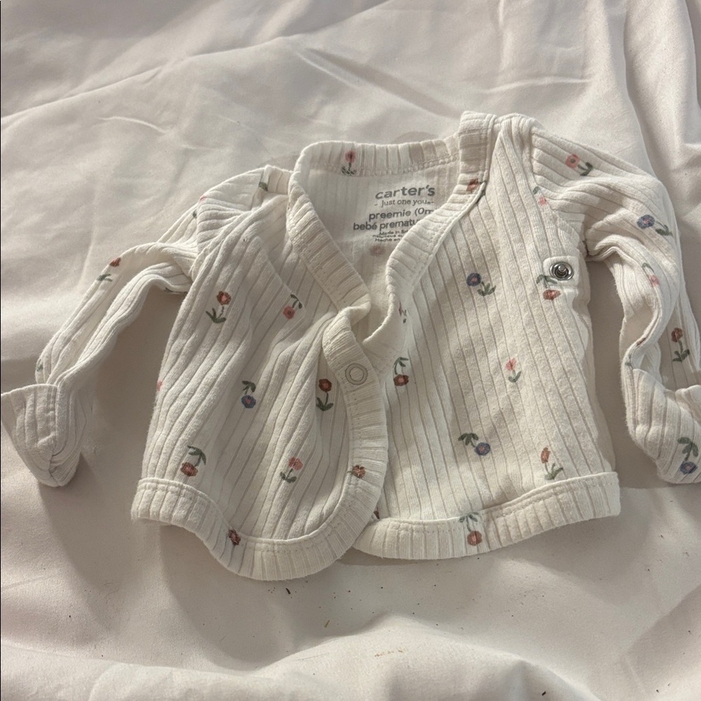 Carter's Baby Cardigan with Subtle Floral Accents and mitts preemie